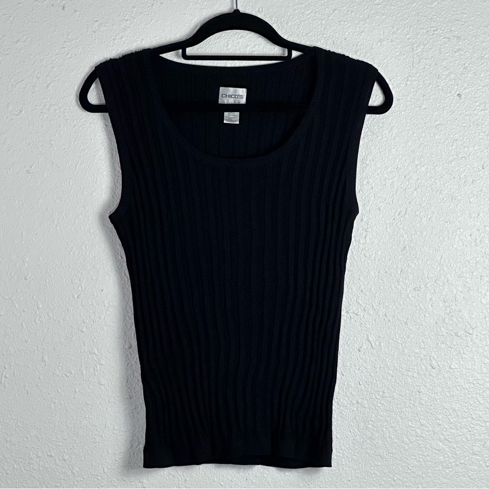 Chicos Black Ribbed Sleeveless Top Size‎ 2